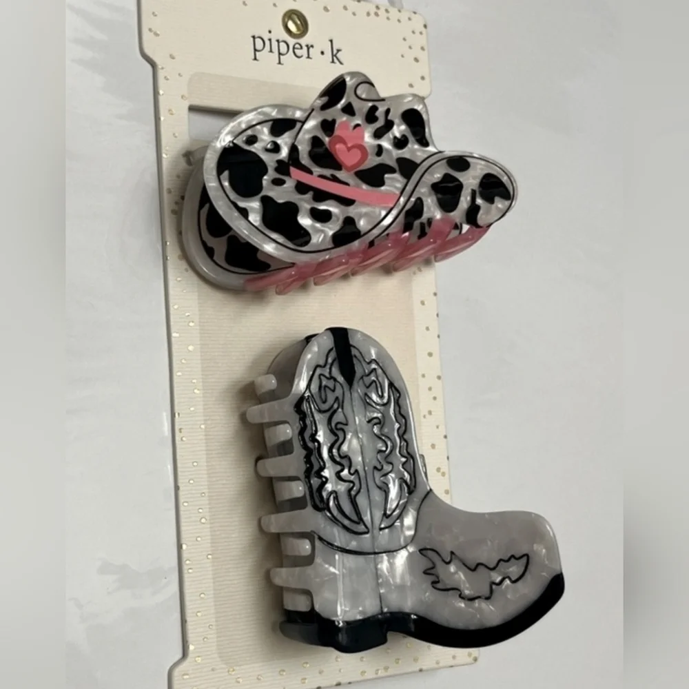 🖤🔹️Piper K🔹️ Cowboy Boots And Guitar Hair Clips NWT Set Of 2